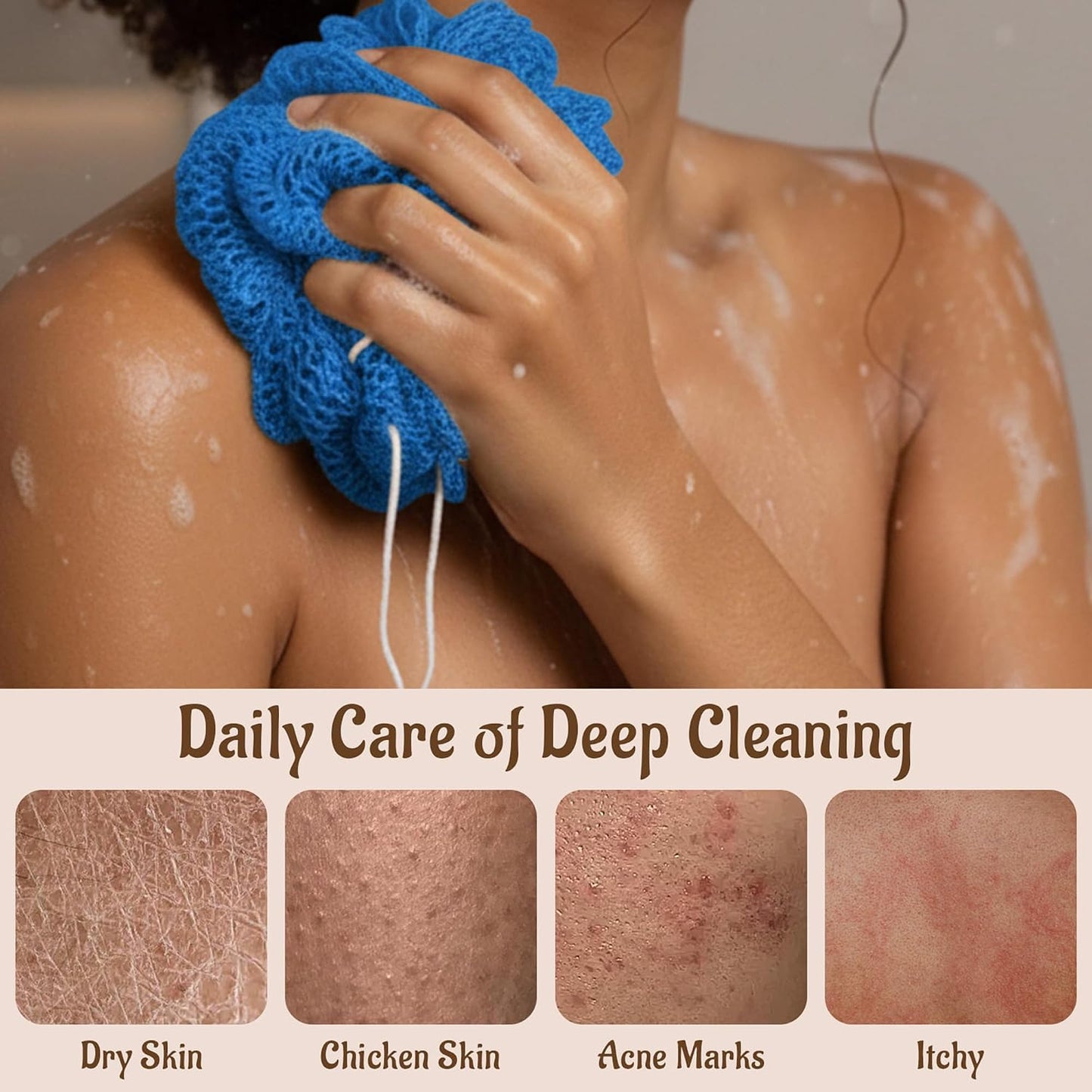 African Net Sponge Authentic with Knots - Exfoliating Washcloth Towel, Back Scrubber for Shower Bath, Exfoliating Body Scrubber Exfoliator, African Rags Wash Cloth Loofah Lufa Sponge
