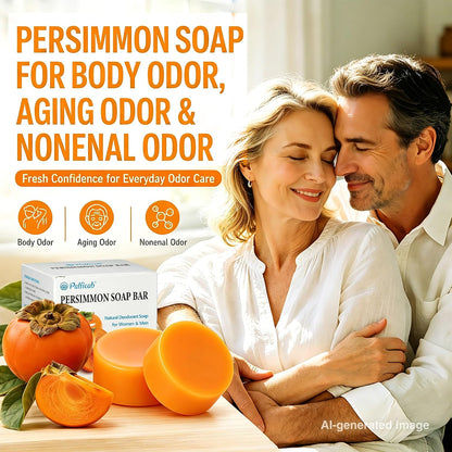 Round Persimmon Soap for Body Odor & Aging Odor, 2 Bars | Persimmon Deodorizing Soap for Underarm Odor, Gentle Purifying Soap for Women & Men, Sweet Persimmon Scent, 4.23 Oz Each