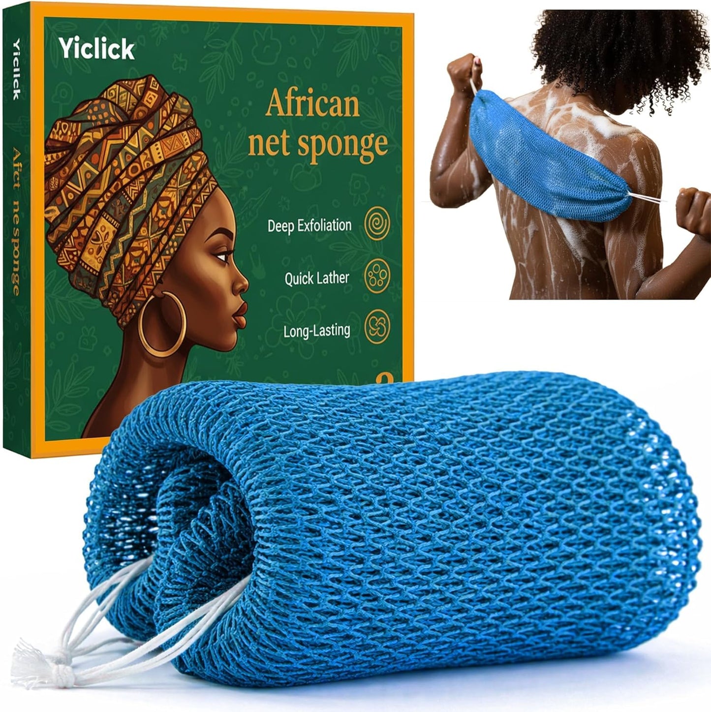 African Net Sponge Authentic with Knots - Exfoliating Washcloth Towel, Back Scrubber for Shower Bath, Exfoliating Body Scrubber Exfoliator, African Rags Wash Cloth Loofah Lufa Sponge