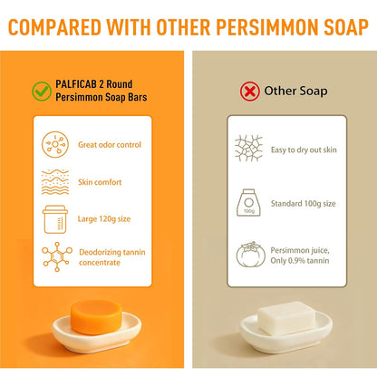 Round Persimmon Soap for Body Odor & Aging Odor, 2 Bars | Persimmon Deodorizing Soap for Underarm Odor, Gentle Purifying Soap for Women & Men, Sweet Persimmon Scent, 4.23 Oz Each