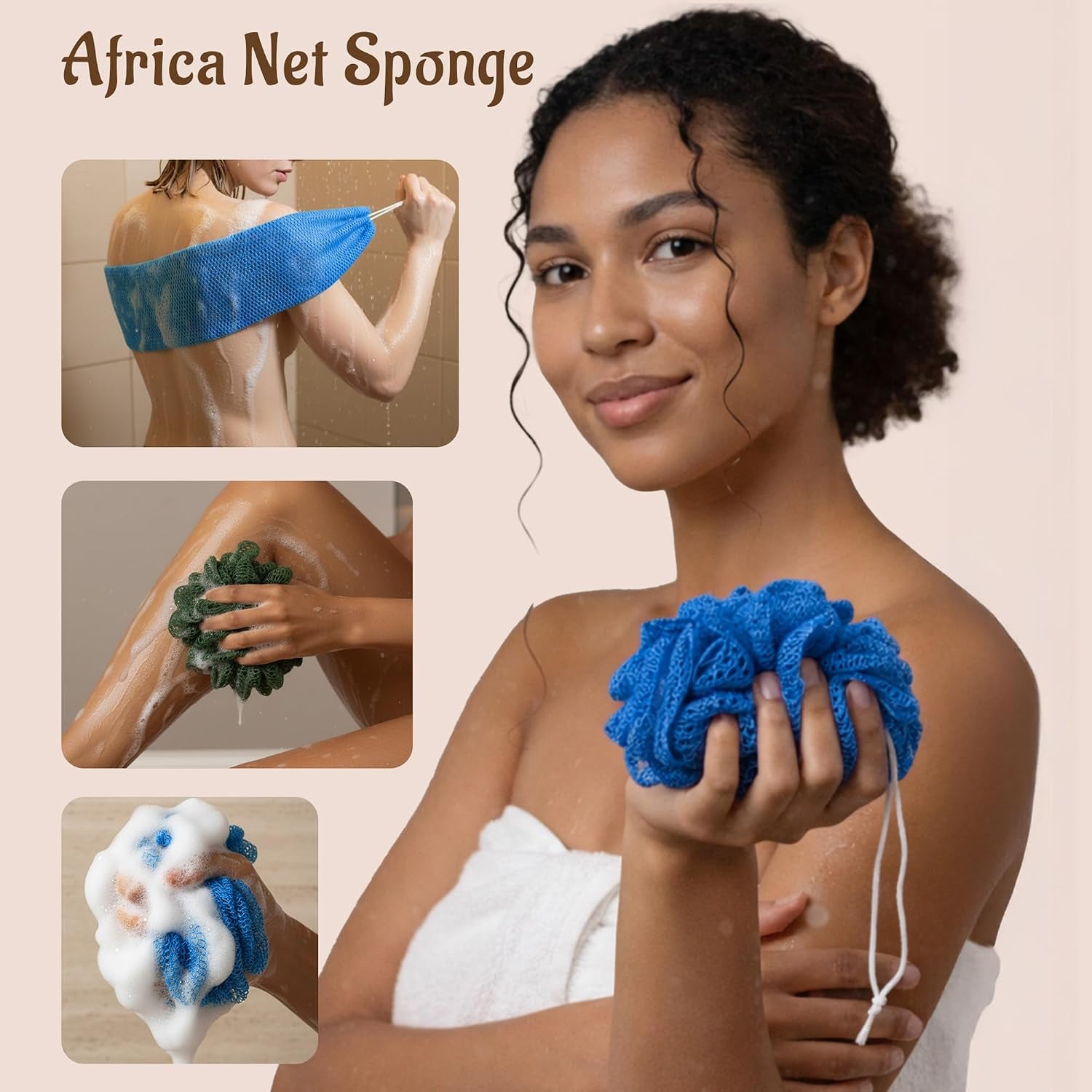 African Net Sponge Authentic with Knots - Exfoliating Washcloth Towel, Back Scrubber for Shower Bath, Exfoliating Body Scrubber Exfoliator, African Rags Wash Cloth Loofah Lufa Sponge