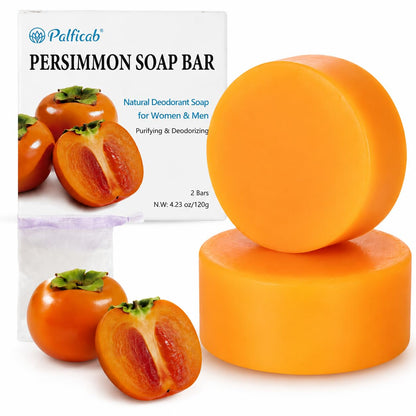 Round Persimmon Soap for Body Odor & Aging Odor, 2 Bars | Persimmon Deodorizing Soap for Underarm Odor, Gentle Purifying Soap for Women & Men, Sweet Persimmon Scent, 4.23 Oz Each